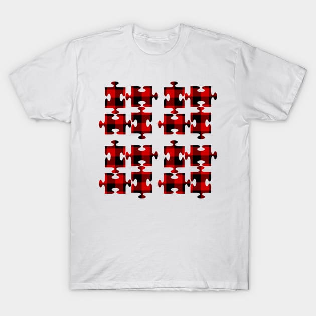 Buffalo Plaid Puzzle Pieces Pattern T-Shirt by EdenLiving